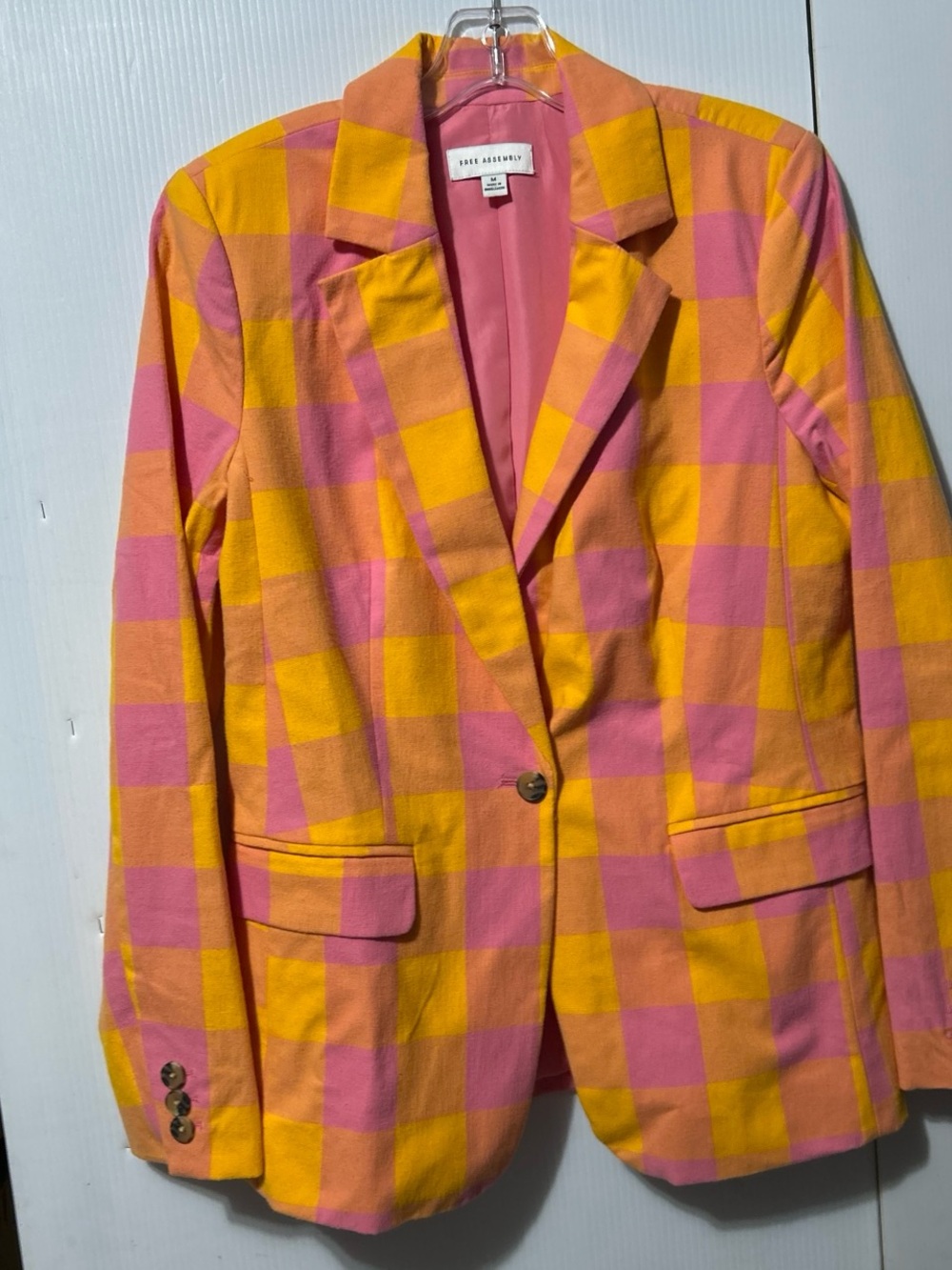 Bold Pink & Yellow Checked Blazer by Zara
